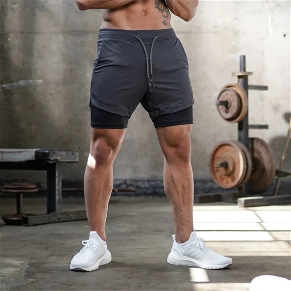 Mens Gym Sports Shorts Jogging Running Breathable Fitness Exercise Hidden-Pocket