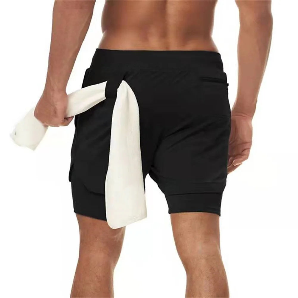 Mens Gym Sports Shorts Jogging Running Breathable Fitness Exercise Hidden-Pocket