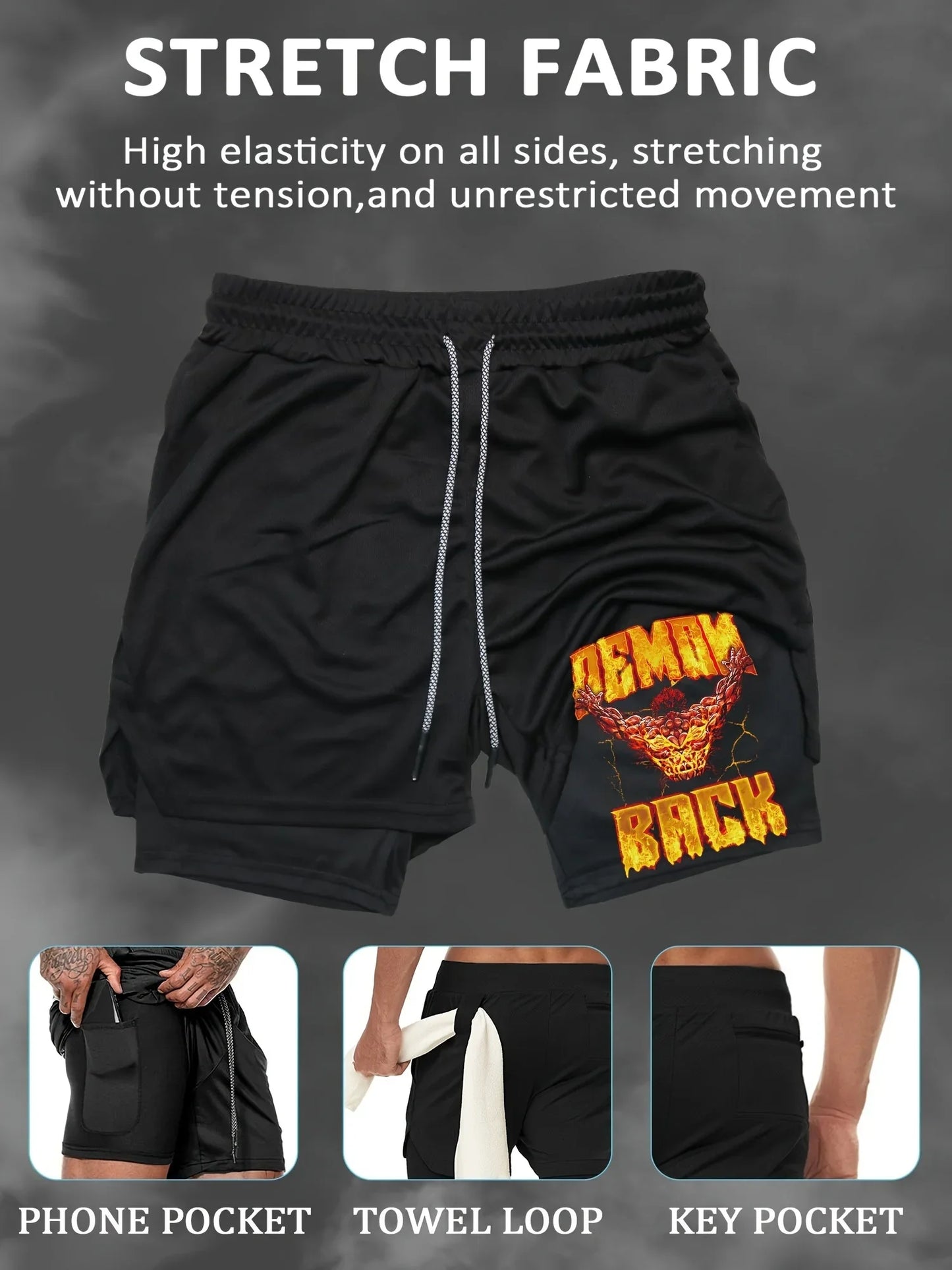 Mens 2-in-1 Workout Shorts moisture Quick-Dry Design with Secure Phone Pocket Ideal Fitness Stylish