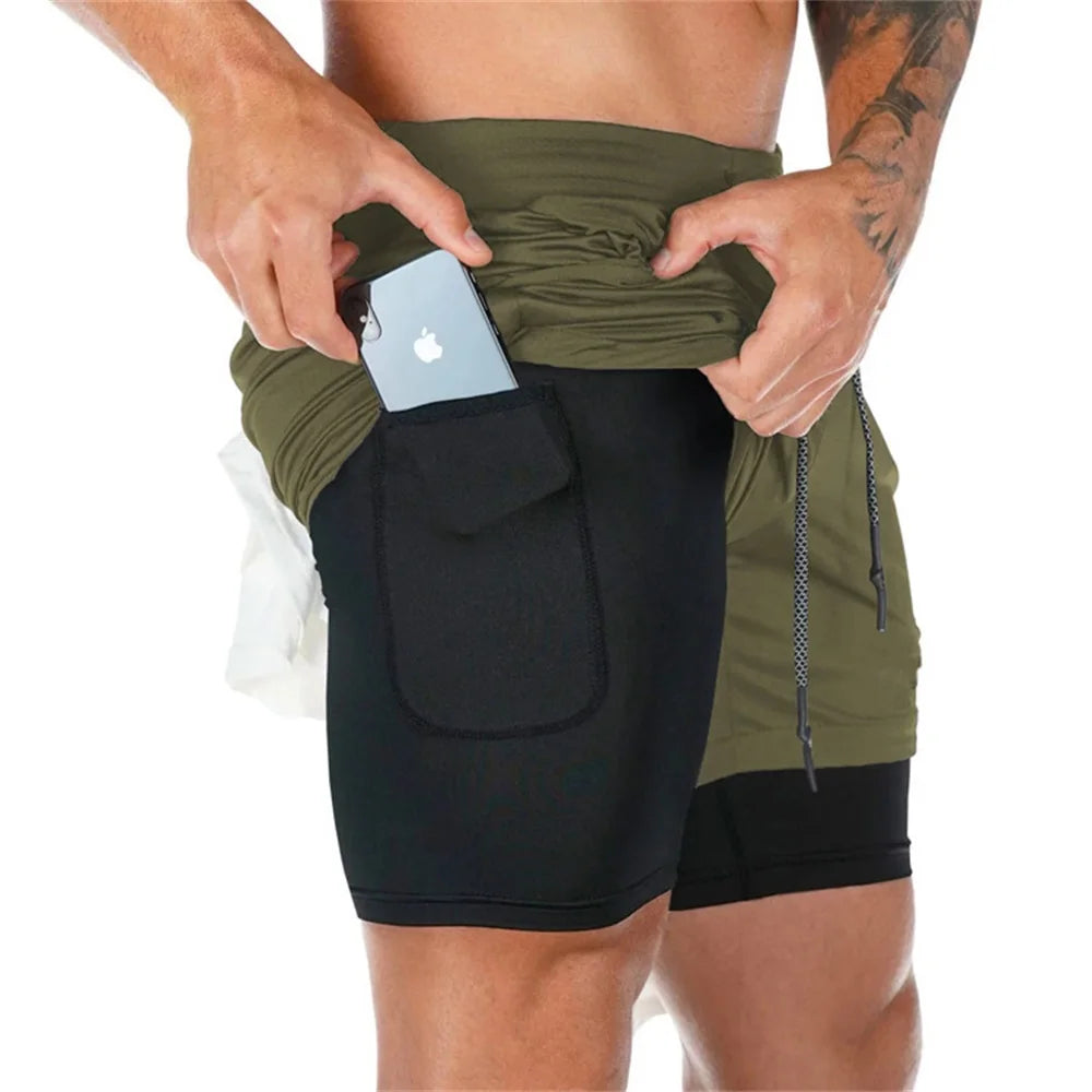 Mens Gym Sports Shorts Jogging Running Breathable Fitness Exercise Hidden-Pocket