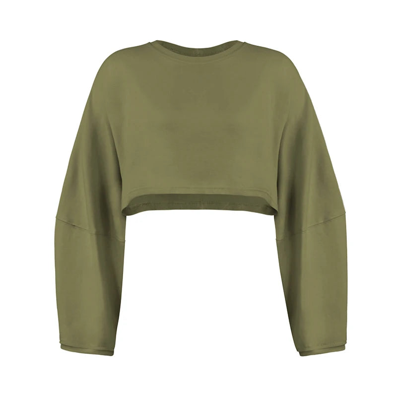 Women Sports Crop Top T-Shirts Gym Clothing Yoga Loose Tops Long Sleeve Sportswear
