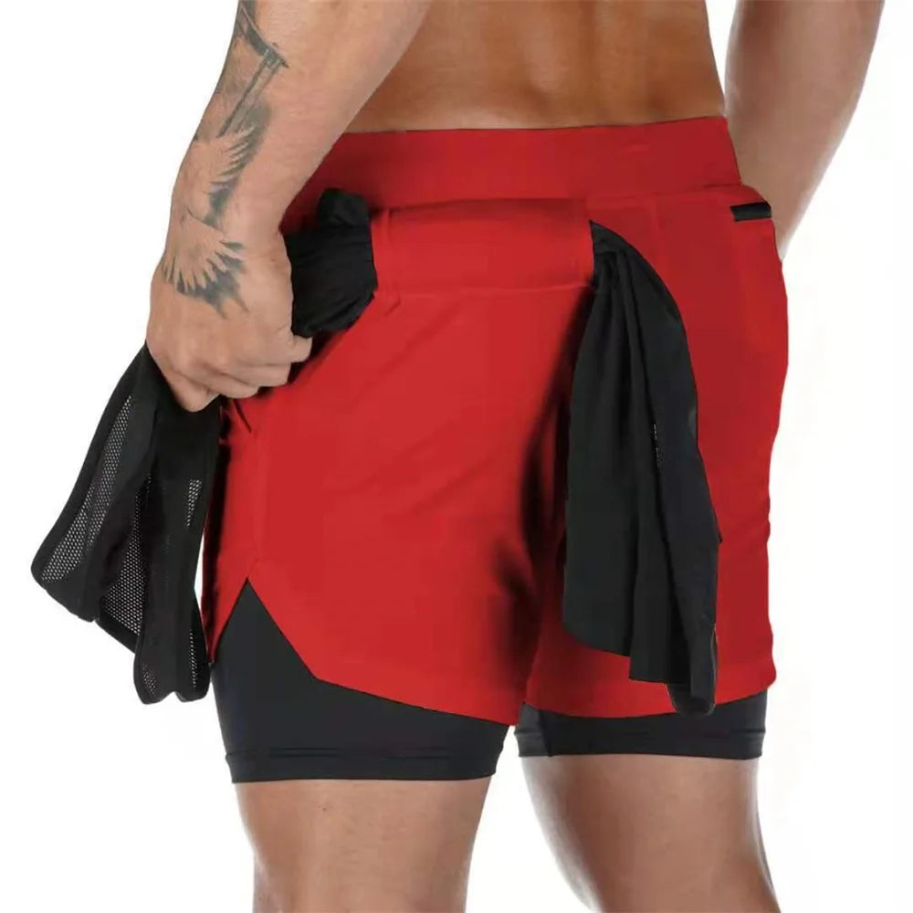 Mens Gym Sports Shorts Jogging Running Breathable Fitness Exercise Hidden-Pocket