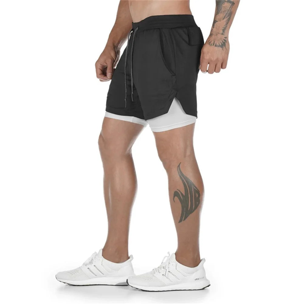 Mens Gym Sports Shorts Jogging Running Breathable Fitness Exercise Hidden-Pocket