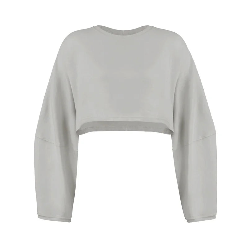 Women Sports Crop Top T-Shirts Gym Clothing Yoga Loose Tops Long Sleeve Sportswear