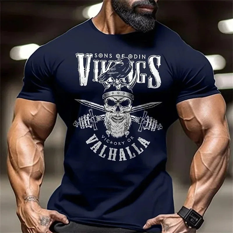 Fitness muscle wear Skeleton fashion printed T-shirt Men's.
