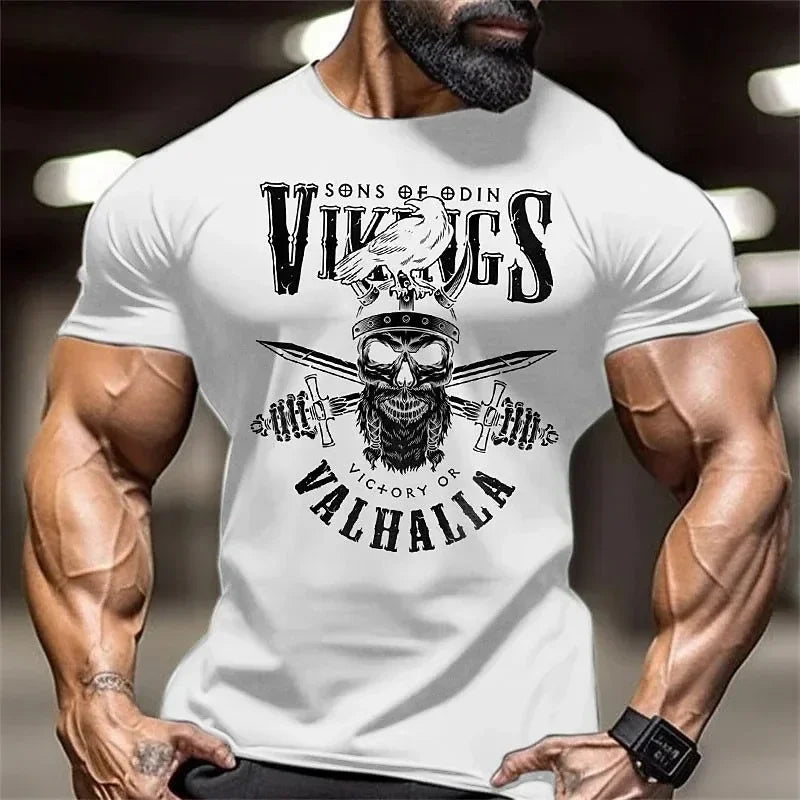 Fitness muscle wear Skeleton fashion printed T-shirt Men's.