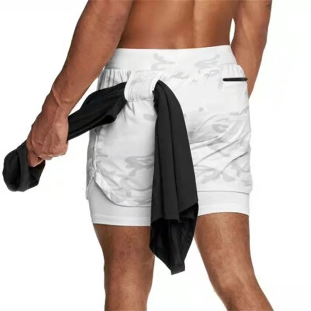 Mens Gym Sports Shorts Jogging Running Breathable Fitness Exercise Hidden-Pocket