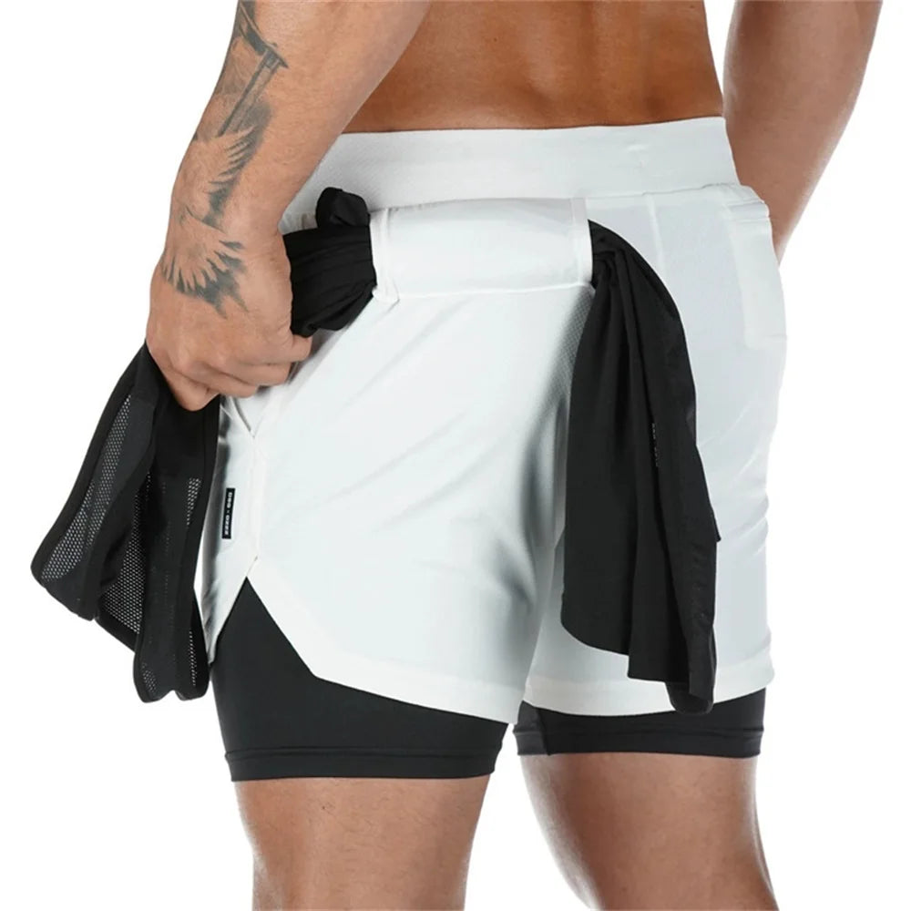 Mens Gym Sports Shorts Jogging Running Breathable Fitness Exercise Hidden-Pocket