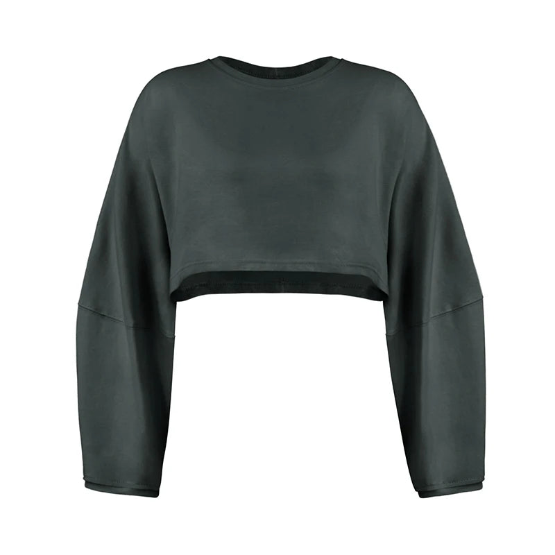 Women Sports Crop Top T-Shirts Gym Clothing Yoga Loose Tops Long Sleeve Sportswear