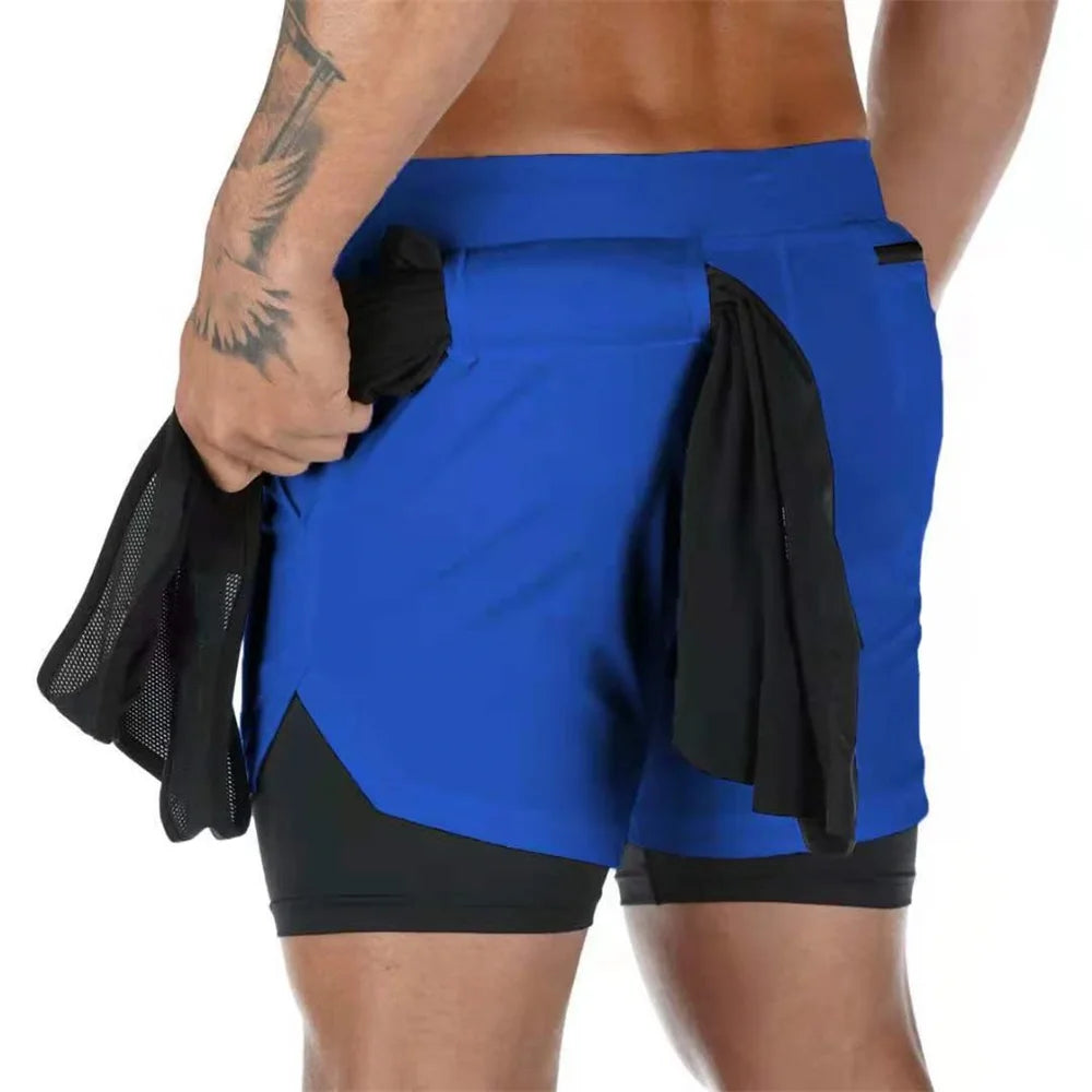 Mens Gym Sports Shorts Jogging Running Breathable Fitness Exercise Hidden-Pocket