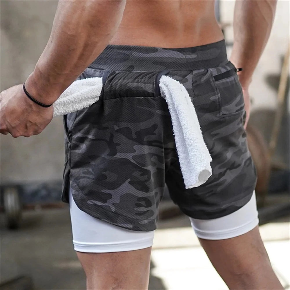 Mens Gym Sports Shorts Jogging Running Breathable Fitness Exercise Hidden-Pocket