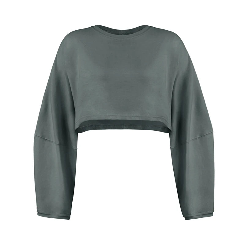 Women Sports Crop Top T-Shirts Gym Clothing Yoga Loose Tops Long Sleeve Sportswear