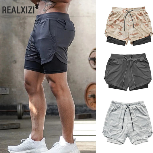 Mens Gym Sports Shorts Jogging Running Breathable Fitness Exercise Hidden-Pocket