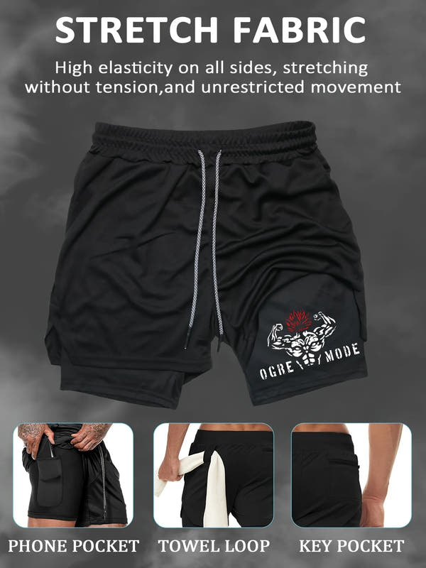 Mens 2-in-1 Workout Shorts moisture Quick-Dry Design with Secure Phone Pocket Ideal Fitness Stylish
