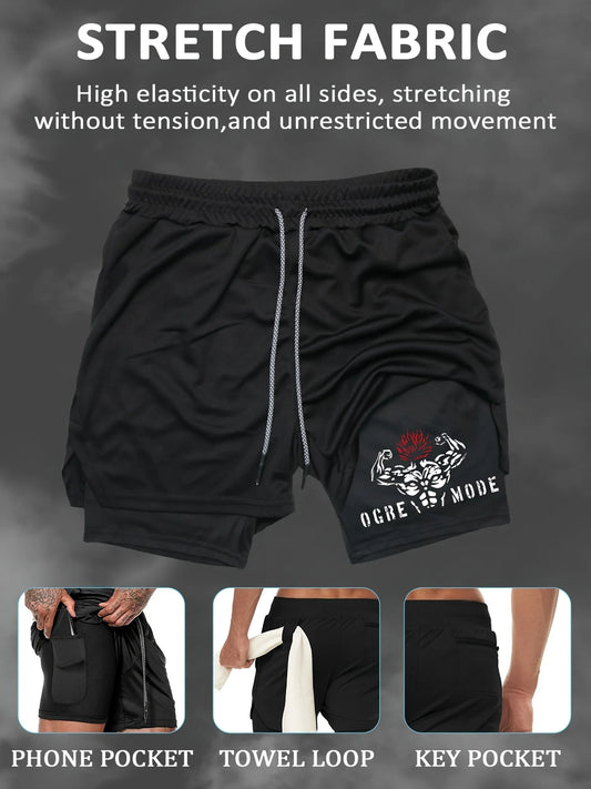 Mens 2-in-1 Workout Shorts moisture Quick-Dry Design with Secure Phone Pocket Ideal Fitness Stylish